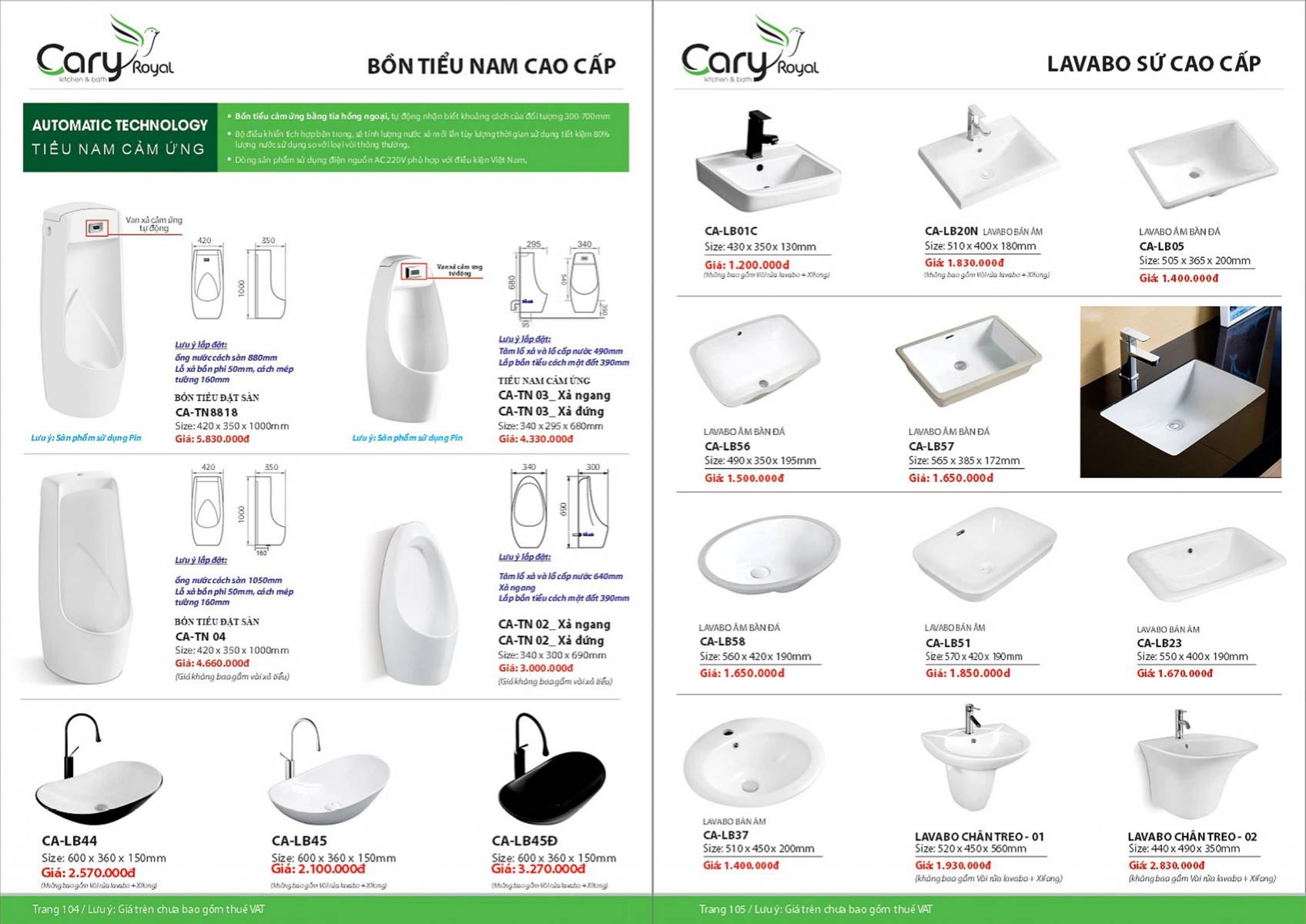 Thiết bị vệ sinh Cary Royal Catalogue và Bảng giá mới nhất 2026 /Page 53